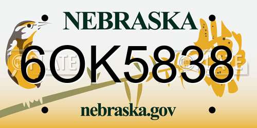 6OK5838 Nebraska License Plate