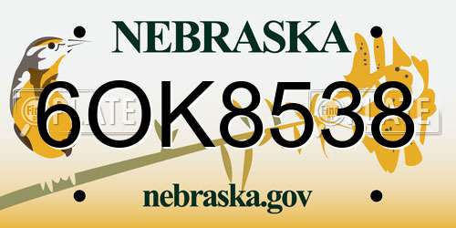 6OK8538 Nebraska License Plate