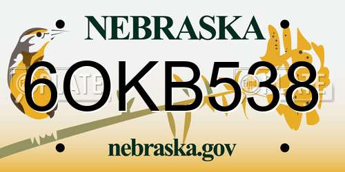 6OKB538 Nebraska License Plate