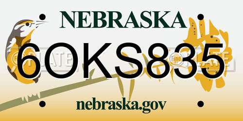6OKS835 Nebraska License Plate