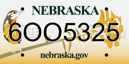 6OO5325 Nebraska License Plate
