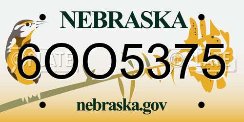 6OO5375 Nebraska License Plate
