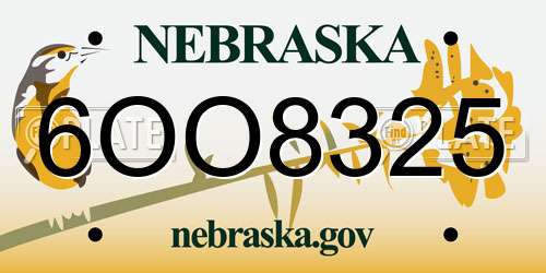 6OO8325 Nebraska License Plate