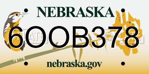 6OOB378 Nebraska License Plate