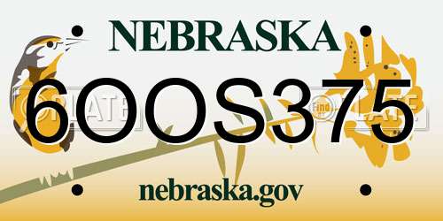 6OOS375 Nebraska License Plate