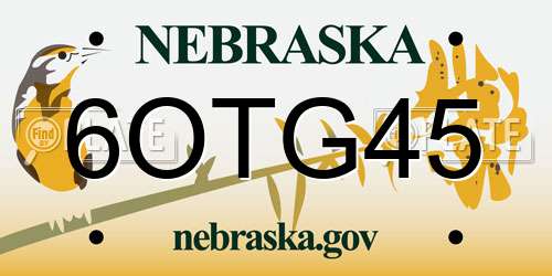 6OTG45 Nebraska License Plate