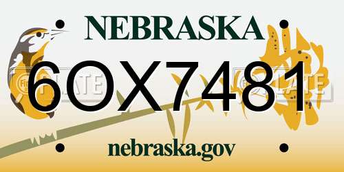 6OX7481 Nebraska License Plate