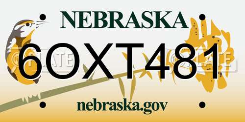 6OXT481 Nebraska License Plate