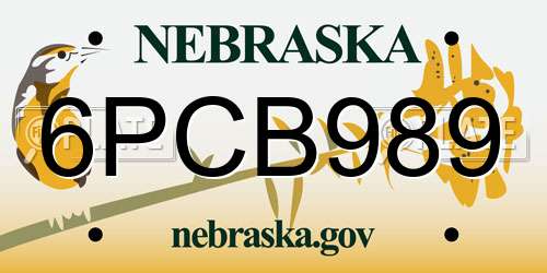 6PCB989 Nebraska License Plate