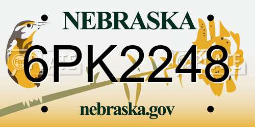 6PK2248 Nebraska License Plate