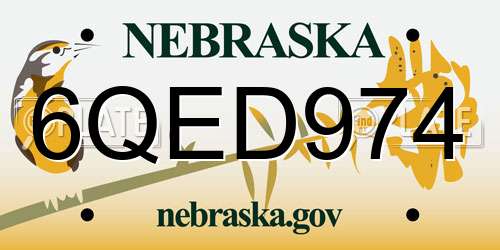 6QED974 Nebraska License Plate