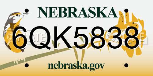 6QK5838 Nebraska License Plate