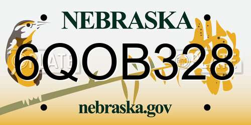 6QOB328 Nebraska License Plate