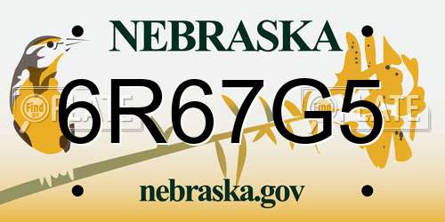 6R67G5 Nebraska License Plate