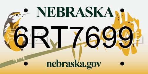 6RT7699 Nebraska License Plate