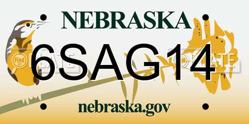 6SAG14 Nebraska License Plate