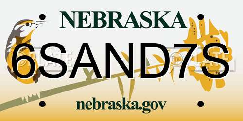 6SAND7S Nebraska License Plate