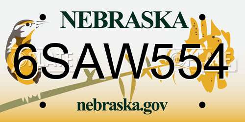 6SAW554 Nebraska License Plate