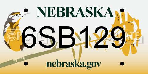 6SB129 Nebraska License Plate