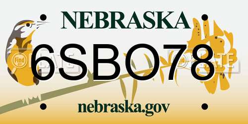 6SBO78 Nebraska License Plate