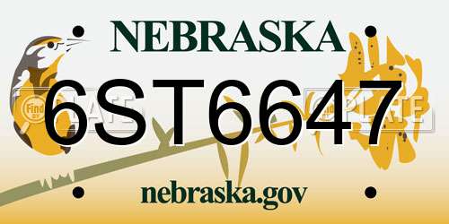 6ST6647 Nebraska License Plate