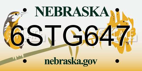 6STG647 Nebraska License Plate