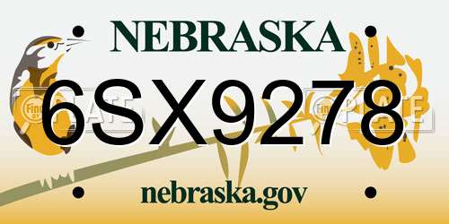 6SX9278 Nebraska License Plate