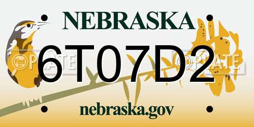 6T07D2 Nebraska License Plate