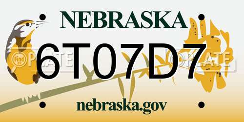 6T07D7 Nebraska License Plate