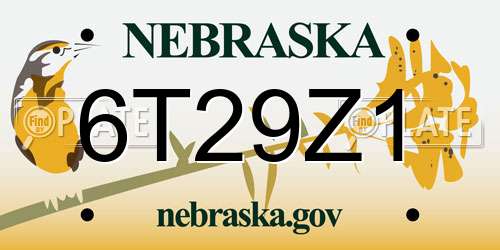 6T29Z1 Nebraska License Plate