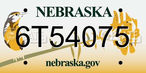6T54075 Nebraska License Plate