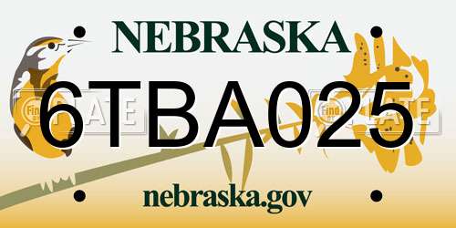 6TBA025 Nebraska License Plate