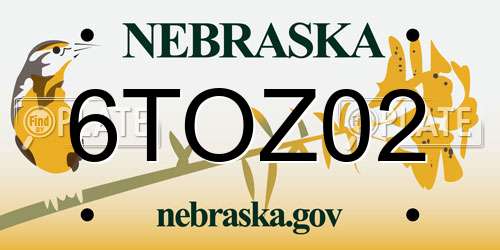 6TOZ02 Nebraska License Plate