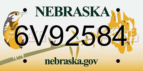 6V92584 Nebraska License Plate