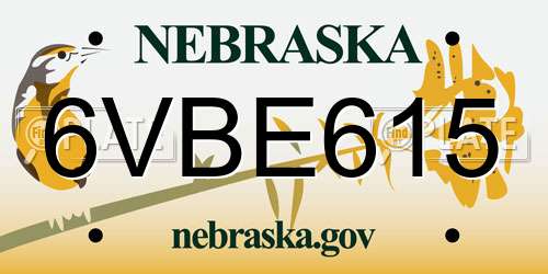 6VBE615 Nebraska License Plate