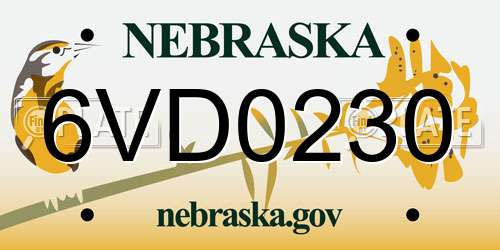 6VD0230 Nebraska License Plate