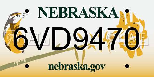 6VD9470 Nebraska License Plate