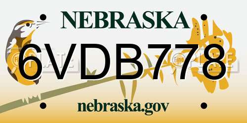6VDB778 Nebraska License Plate
