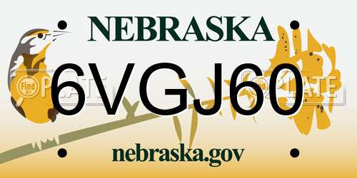 6VGJ60 Nebraska License Plate