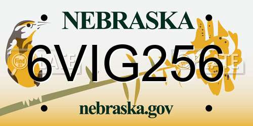 6VIG256 Nebraska License Plate