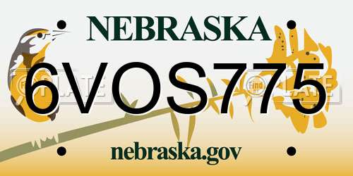 6VOS775 Nebraska License Plate