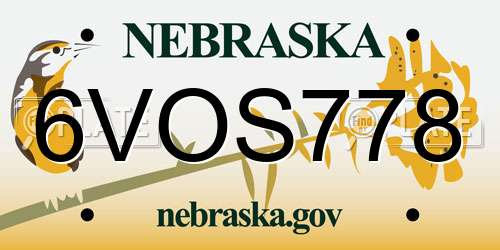 6VOS778 Nebraska License Plate