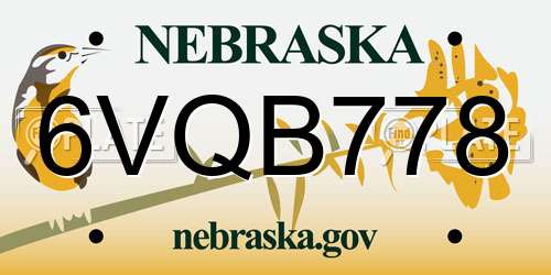 6VQB778 Nebraska License Plate