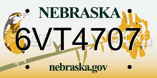 6VT4707 Nebraska License Plate