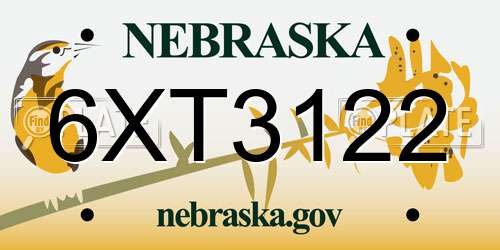 6XT3122 Nebraska License Plate