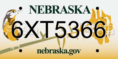 6XT5366 Nebraska License Plate