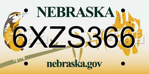 6XZS366 Nebraska License Plate