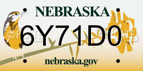 6Y71D0 Nebraska License Plate