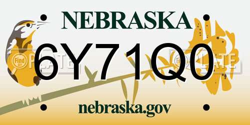 6Y71Q0 Nebraska License Plate
