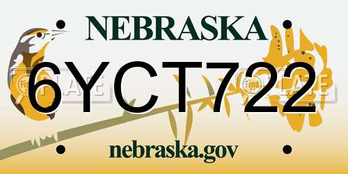 6YCT722 Nebraska License Plate